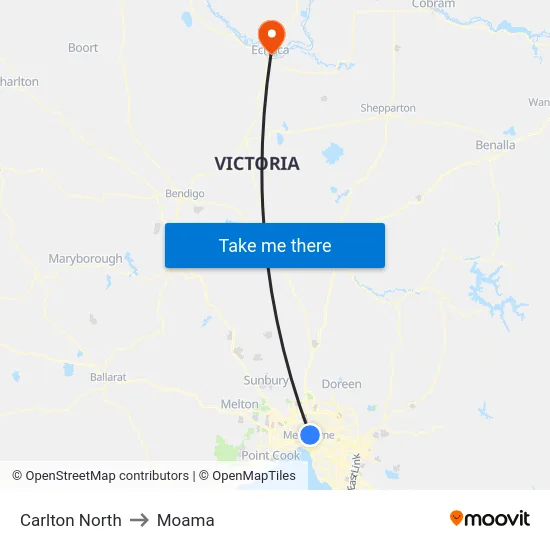 Carlton North to Moama map