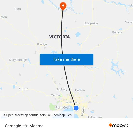Carnegie to Moama map