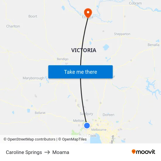 Caroline Springs to Moama map