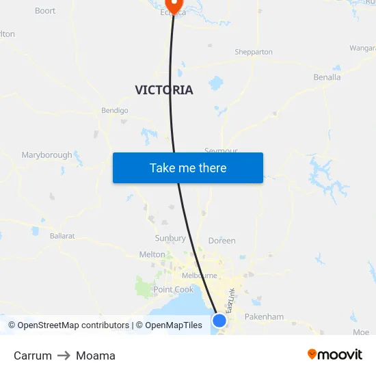 Carrum to Moama map