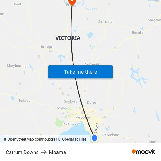 Carrum Downs to Moama map