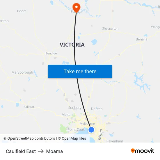 Caulfield East to Moama map