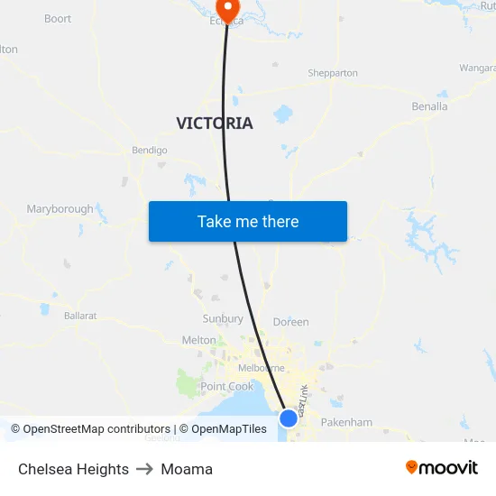 Chelsea Heights to Moama map