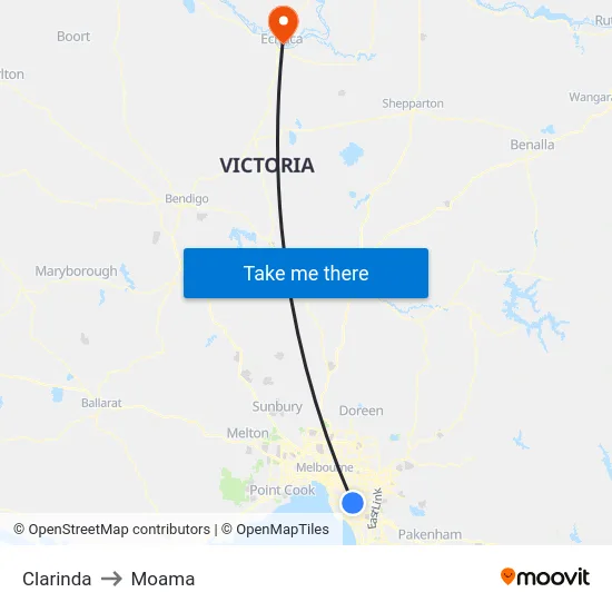 Clarinda to Moama map