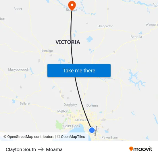 Clayton South to Moama map