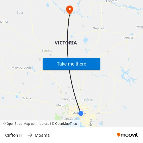 Clifton Hill to Moama map