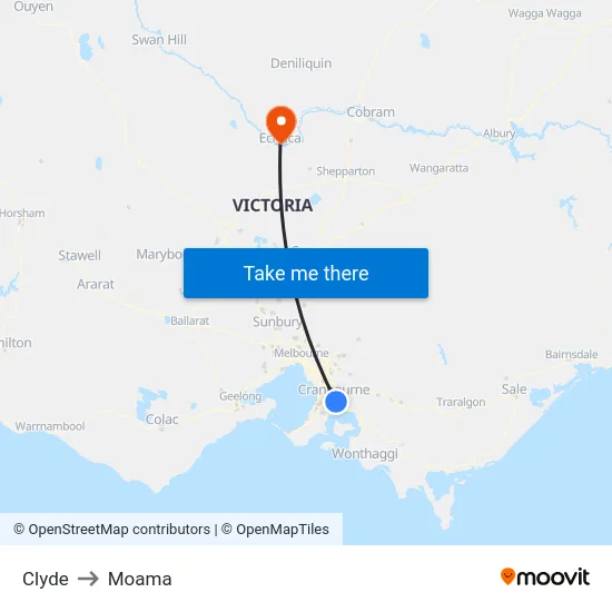 Clyde to Moama map