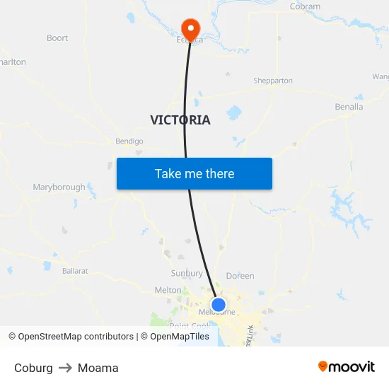 Coburg to Moama map