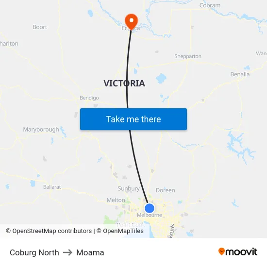 Coburg North to Moama map