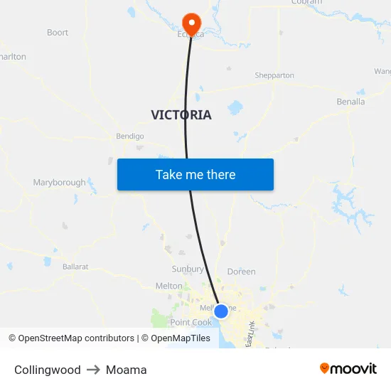 Collingwood to Moama map