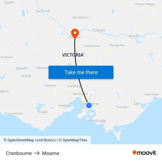Cranbourne to Moama map
