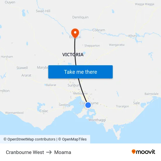Cranbourne West to Moama map
