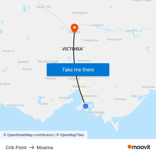 Crib Point to Moama map