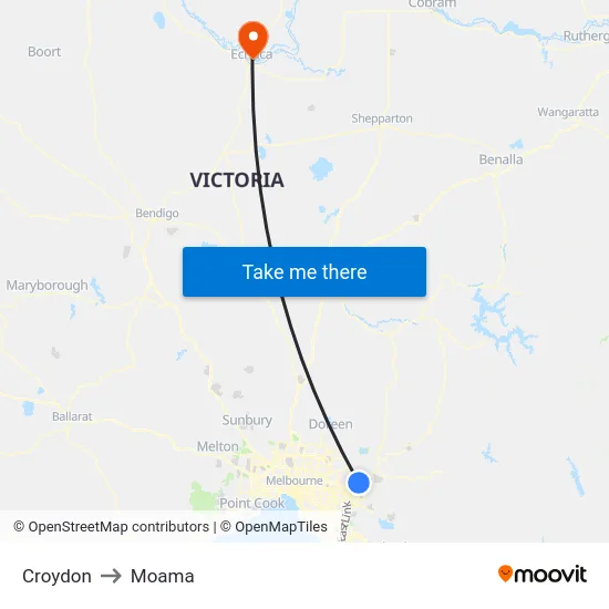 Croydon to Moama map