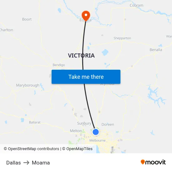 Dallas to Moama map