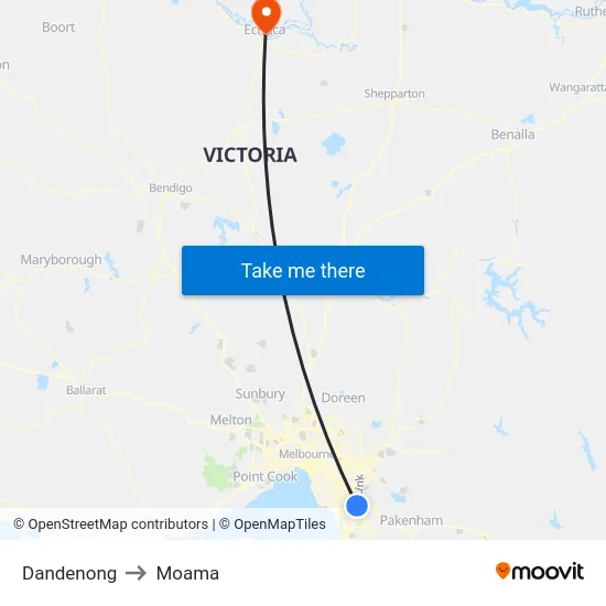 Dandenong to Moama map