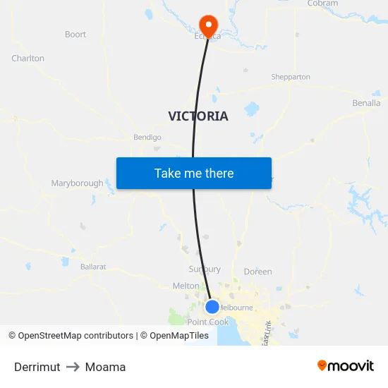 Derrimut to Moama map