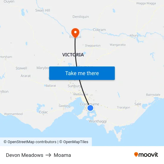 Devon Meadows to Moama map