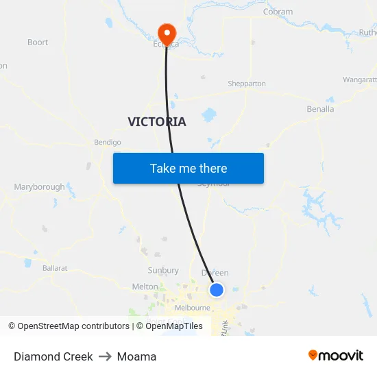 Diamond Creek to Moama map