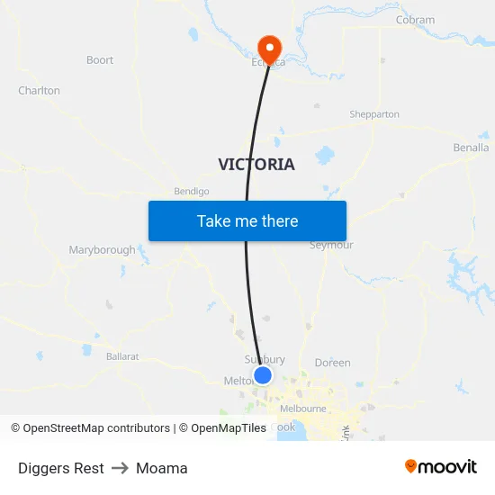 Diggers Rest to Moama map