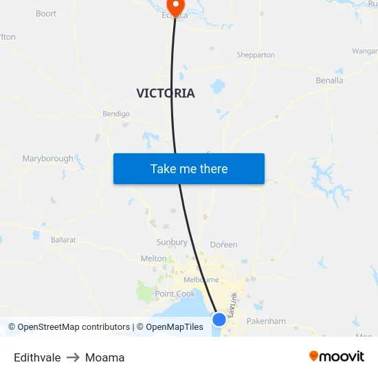 Edithvale to Moama map
