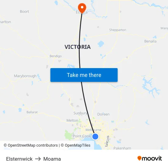 Elsternwick to Moama map