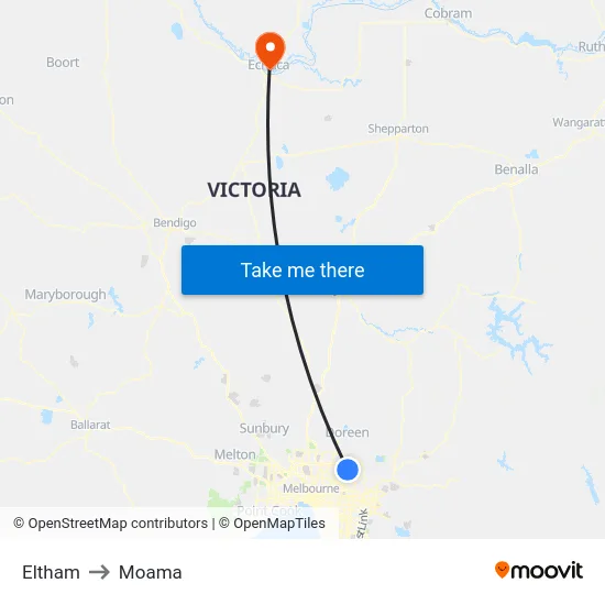 Eltham to Moama map