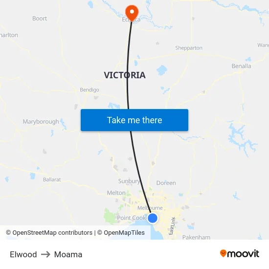 Elwood to Moama map