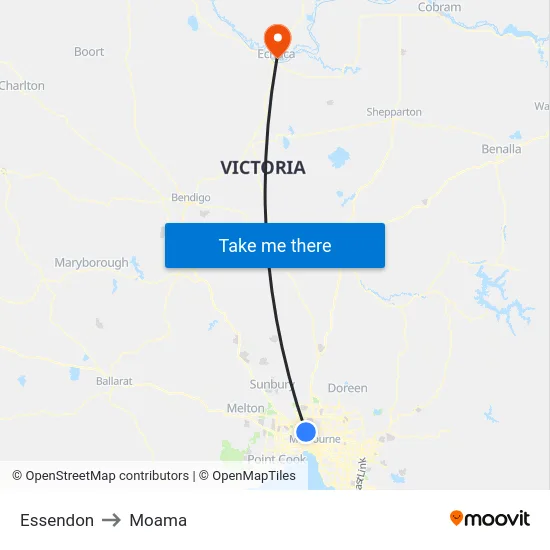 Essendon to Moama map