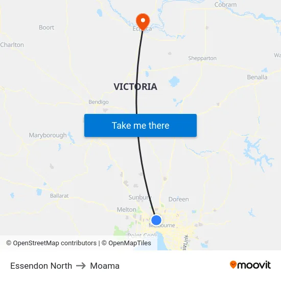 Essendon North to Moama map