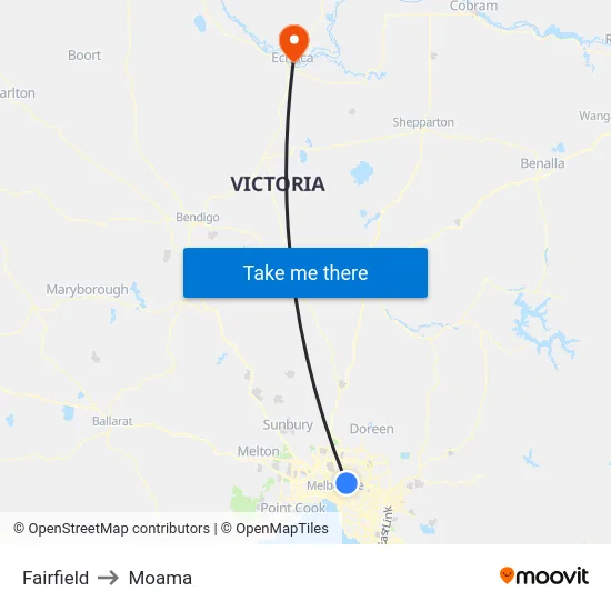 Fairfield to Moama map