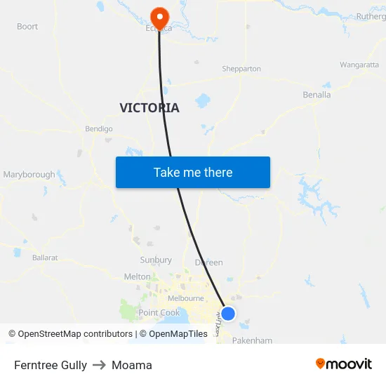 Ferntree Gully to Moama map