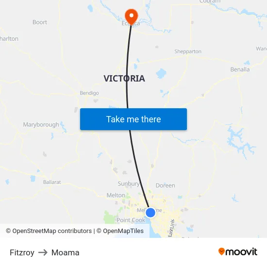 Fitzroy to Moama map