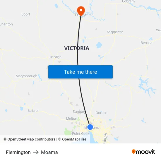 Flemington to Moama map