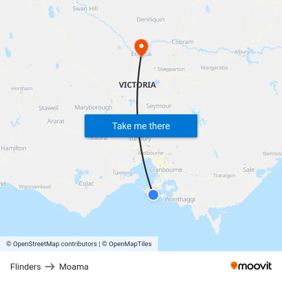 Flinders to Moama map