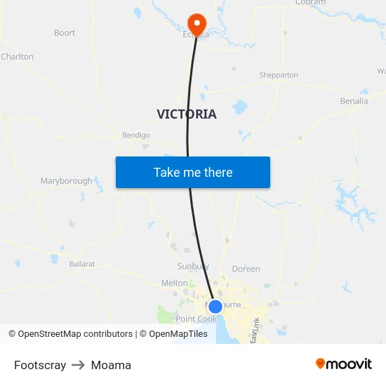 Footscray to Moama map