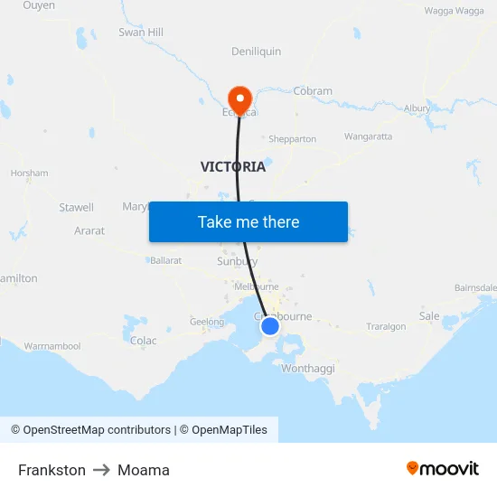 Frankston to Moama map