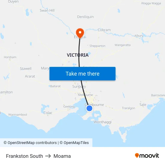 Frankston South to Moama map