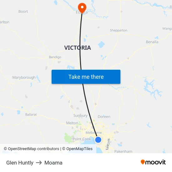Glen Huntly to Moama map