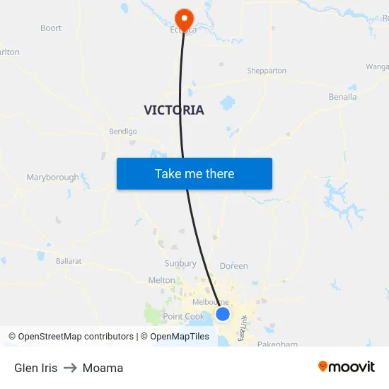 Glen Iris to Moama map