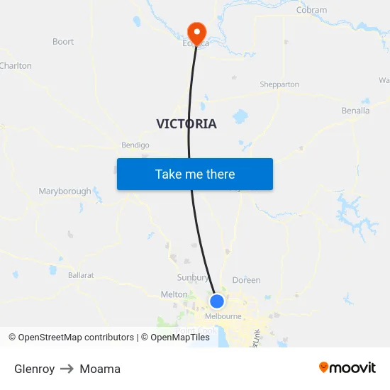 Glenroy to Moama map