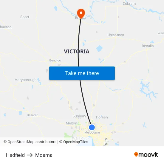 Hadfield to Moama map