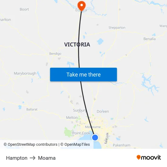 Hampton to Moama map