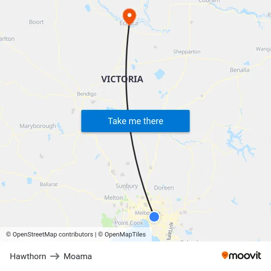 Hawthorn to Moama map