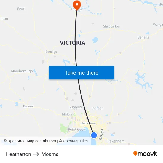 Heatherton to Moama map