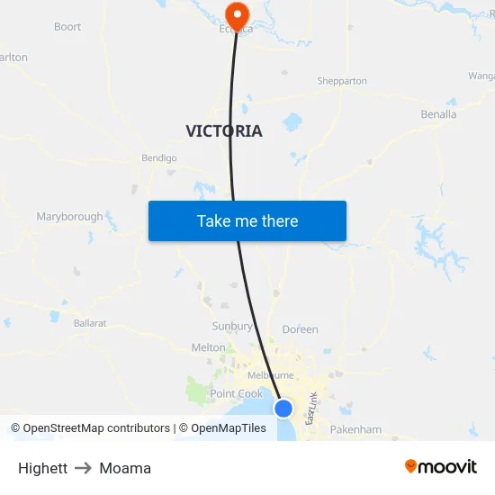 Highett to Moama map