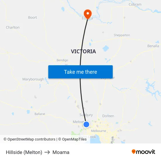 Hillside (Melton) to Moama map