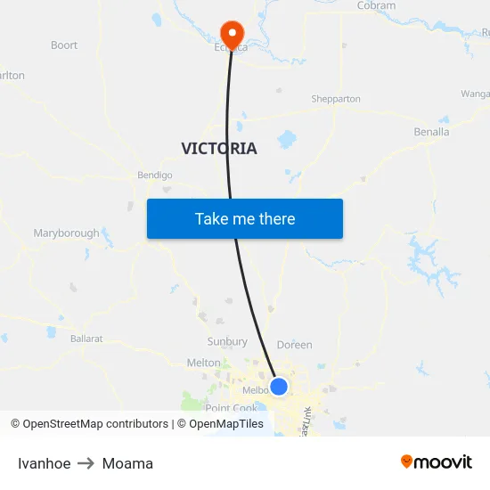 Ivanhoe to Moama map