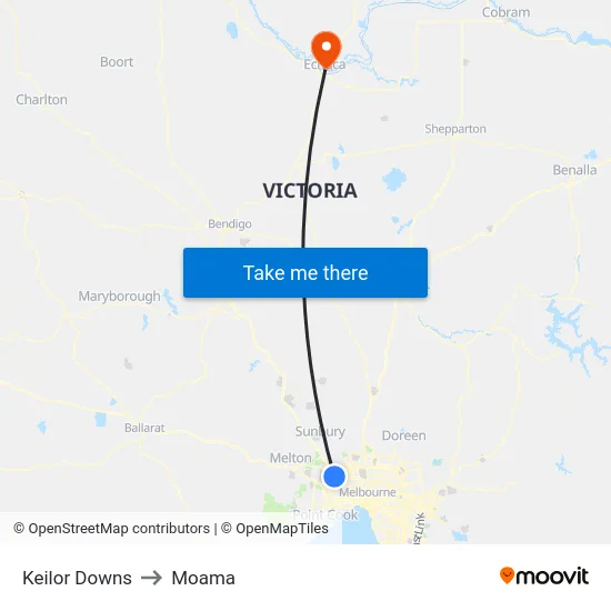 Keilor Downs to Moama map