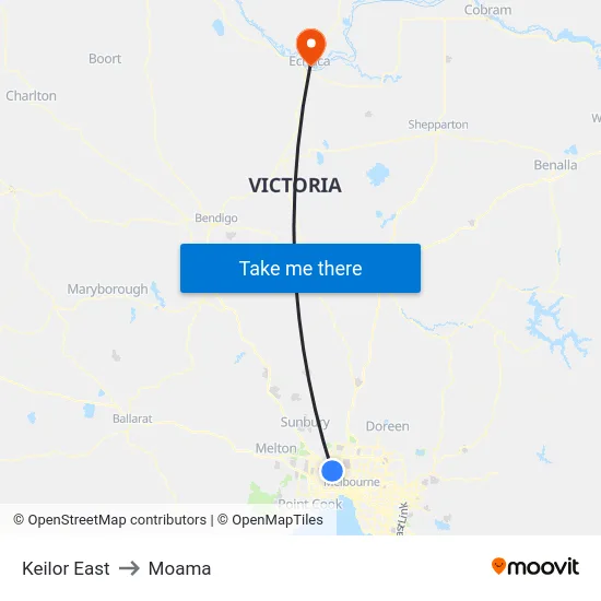 Keilor East to Moama map